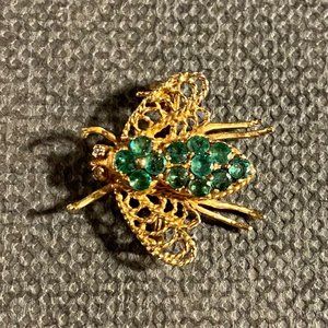 Emerald and Diamond Bee Pin 10K gold